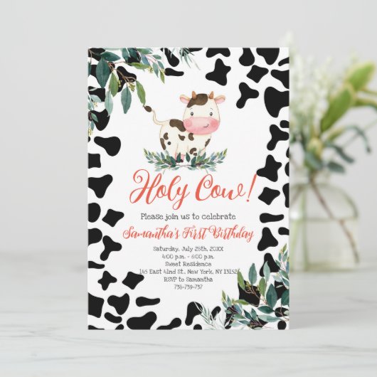 Heilige Koe Groen Eerste Verjaardagsfeest Kaart (Staand voorkant)