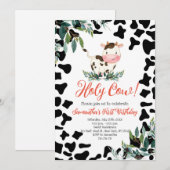 Heilige Koe Groen Eerste Verjaardagsfeest Kaart (Voorkant / Achterkant)