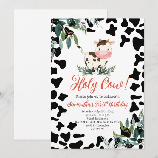 Heilige Koe Groen Eerste Verjaardagsfeest Kaart (Voorkant / Achterkant)