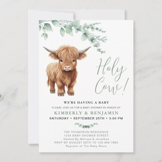Heilige Koe Groen Hoogland Koe Koppels Baby shower Kaart (Voorkant)