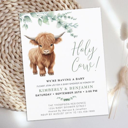 Heilige Koe Groen Hoogland Koe Koppels Baby shower Uitnodiging Briefkaart