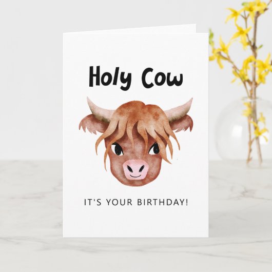 Heilige Koe Het is je geboortedag. Kaart (Gele Bloem)