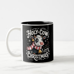 Heilige Koe Het Is Kerstmis Grappige Koe Liefhebbe Tweekleurige Koffiemok