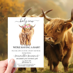 Heilige Koe Highland Kalf Baby shower Acryl Uitnodigingen