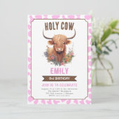 Heilige Koe Highland Koe Meisje Verjaardagsuitnodi Kaart (Staand voorkant)