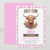 Heilige Koe Highland Koe Meisje Verjaardagsuitnodi Kaart (Voorkant / Achterkant)