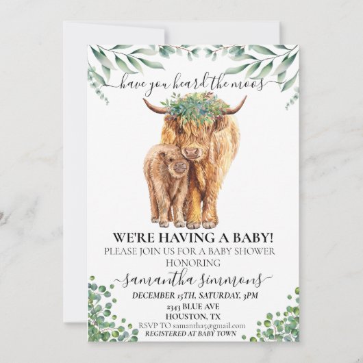 Heilige Koe Hogeland Calf Baby shower Eucalyptus Kaart (Voorkant)