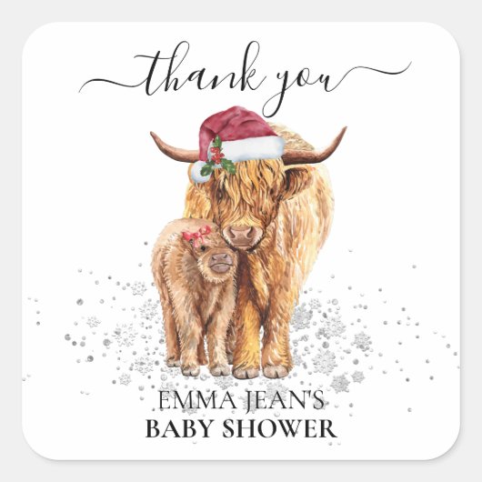 Heilige Koe Hoogland Calf Baby shower Kerstmis Vierkante Sticker (Voorkant)