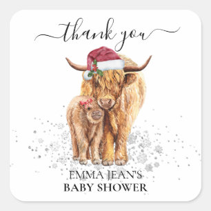 Heilige Koe Hoogland Calf Baby shower Kerstmis Vierkante Sticker