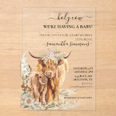 Heilige Koe Hoogland Kalf Baby shower Boho Acryl Uitnodigingen (Voorkant)