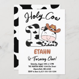 Heilige Koe Ik ben 1 Jongen Uitnodiging 1-jarig