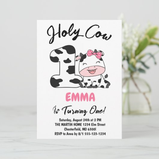 Heilige Koe Ik ben 1-meisje-1-jarig feest Kaart (Staand voorkant)