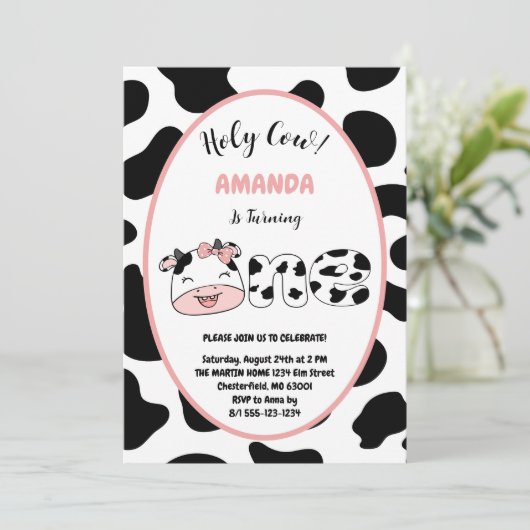 Heilige Koe Ik ben 1-meisje-1-jarig feest Kaart (Staand voorkant)