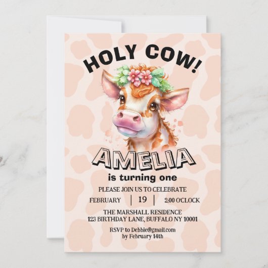 Heilige Koe Ik ben 1 meisje op 1 verjaardag Save The Date (Voorkant)