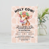 Heilige Koe Ik ben 1 meisje op 1 verjaardag Save The Date (Staand voorkant)