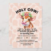 Heilige Koe Ik ben 1 meisje op 1 verjaardag Save The Date (Voorkant / Achterkant)