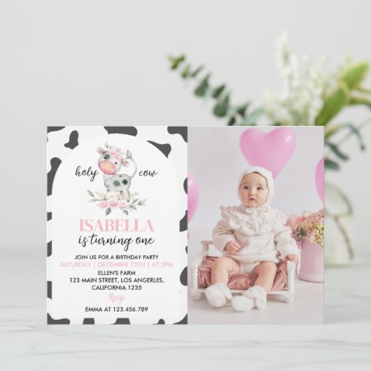 Heilige Koe Ik ben 1-meisje Uitnodiging (Staand voorkant)