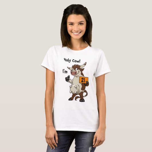 Heilige Koe Ik ben 21 Funny Cartoon 21ste verjaard T-shirt (Voorkant volledig)