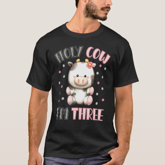 Heilige Koe... Ik ben drie Cute Boerderij Animal 3 T-shirt (Voorkant)