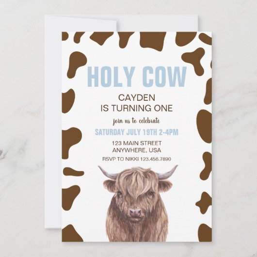 Heilige Koe Ik ben een blauwe Pset Birthday Uitnod Kaart (Voorkant)