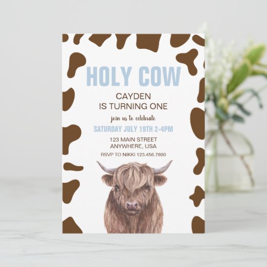 Heilige Koe Ik ben een blauwe Pset Birthday Uitnod Kaart (Staand voorkant)