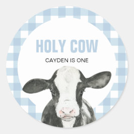 Heilige Koe Ik ben één blauwe ruit verjaardag Ronde Sticker