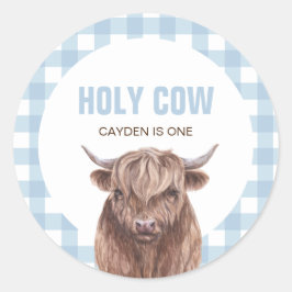 Heilige Koe Ik ben één blauwe ruitjes verjaardag K Ronde Sticker