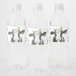 Heilige Koe Ik Ben Eén bloemige Koe Print Verjaard Waterfles Etiket
