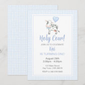 Heilige Koe, ik ben een Blue Gingham verjaardagsui Feestdagenkaart (Voorkant / Achterkant)