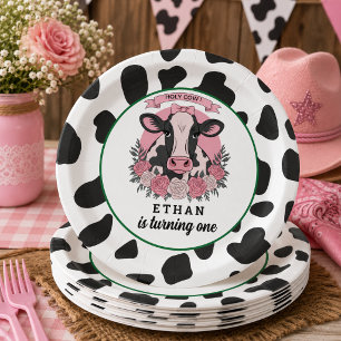 Heilige Koe Ik Ben Eén Cowgirl 1e Verjaardagsfeest Papieren Bordje