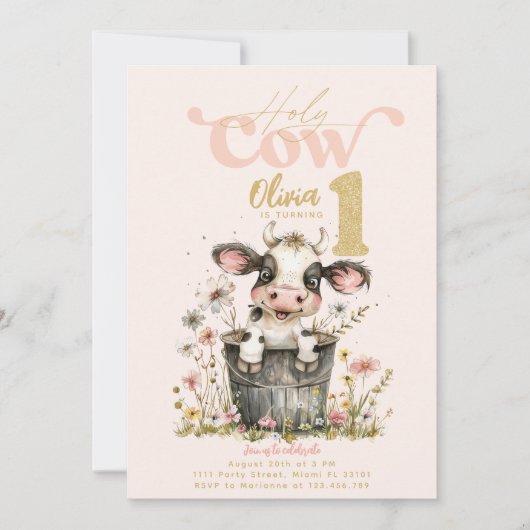 Heilige Koe Ik ben een Koe Meisje Roze Eerste Verj Kaart (Voorkant)