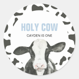 Heilige Koe Ik ben één Koeienprint verjaardag Klas Ronde Sticker