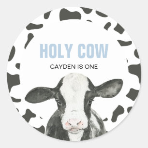 Heilige Koe Ik ben één Koeienprint verjaardag Klas Ronde Sticker