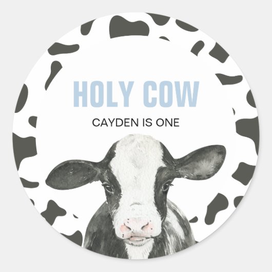 Heilige Koe Ik ben één Koeienprint verjaardag Klas Ronde Sticker (Voorkant)