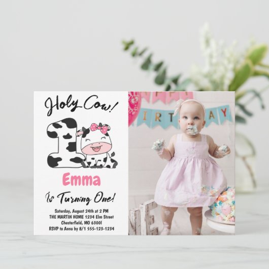 Heilige Koe Ik ben één meisje 1e verjaardag foto Kaart (Staand voorkant)