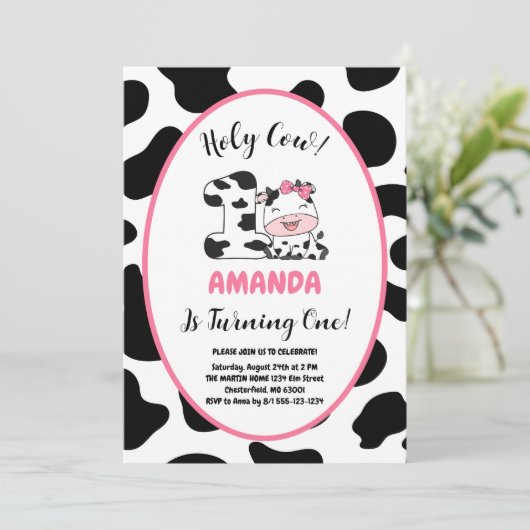 Heilige Koe Ik Ben Een Meisje 1e Verjaardagsfeest  Kaart (Staand voorkant)