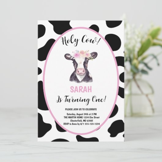 Heilige Koe Ik Ben Een Meisje 1e Verjaardagsfeest  Kaart (Staand voorkant)
