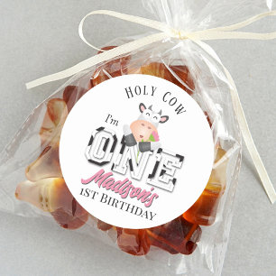 Heilige Koe Ik ben een meisje 1e verjaardagsfeest Ronde Sticker