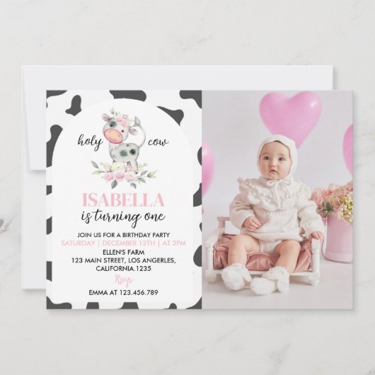 Heilige Koe Ik Ben Een Meisje 1e Verjaardagsuitnod Kaart (Voorkant)