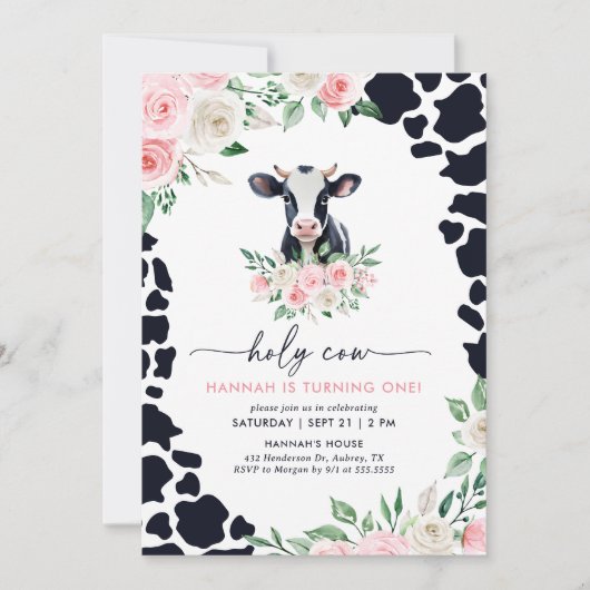 Heilige Koe Ik ben een roze bloemenmeisje Koe 1e V Kaart (Voorkant)