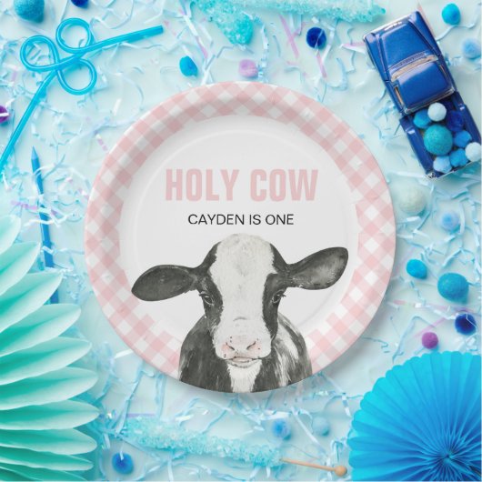Heilige Koe Ik ben een roze geruite verjaardagspap Papieren Bordje (Feest)