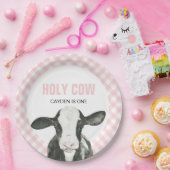 Heilige Koe Ik ben een roze geruite verjaardagspap Papieren Bordje (Feest)