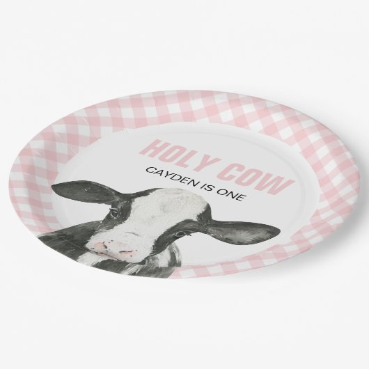 Heilige Koe Ik ben een roze geruite verjaardagspap Papieren Bordje (Gekanteld)