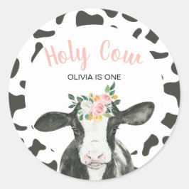Heilige Koe Ik Ben Eén Roze Gingham Bloemige Verja Ronde Sticker