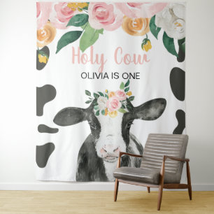 Heilige Koe Ik Ben Eén Roze Gingham Bloemige Verja Wandkleed