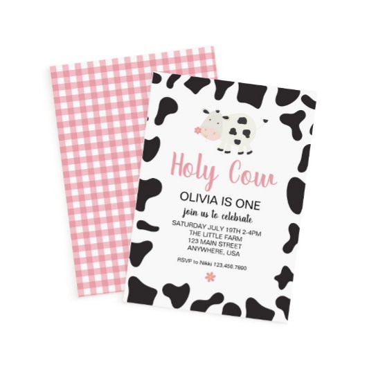 Heilige Koe Ik ben een roze Gingham Daisy Birthday Kaart