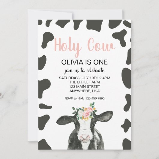 Heilige Koe Ik ben een roze Gingham florale Birthd Kaart (Voorkant)