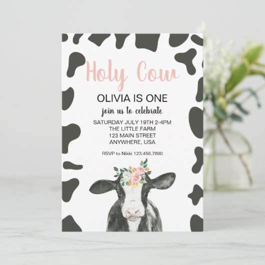 Heilige Koe Ik ben een roze Gingham florale Birthd Kaart (Staand voorkant)