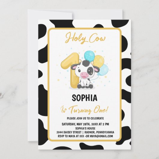 Heilige koe ik ben één Rund 1e verjaardagsuitnodig Kaart (Voorkant)