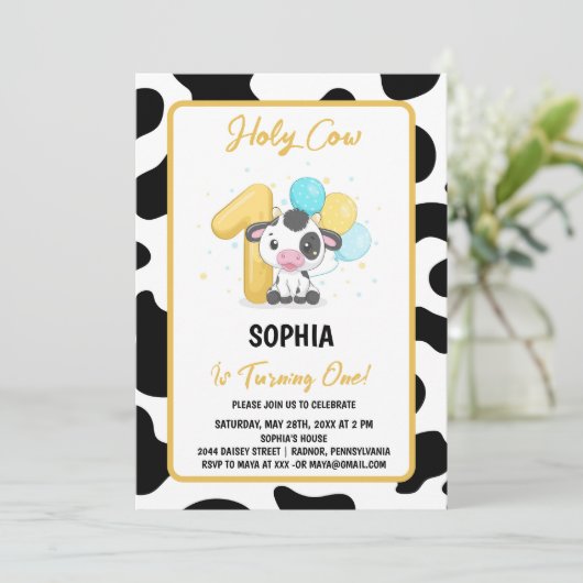 Heilige koe ik ben één Rund 1e verjaardagsuitnodig Kaart (Staand voorkant)